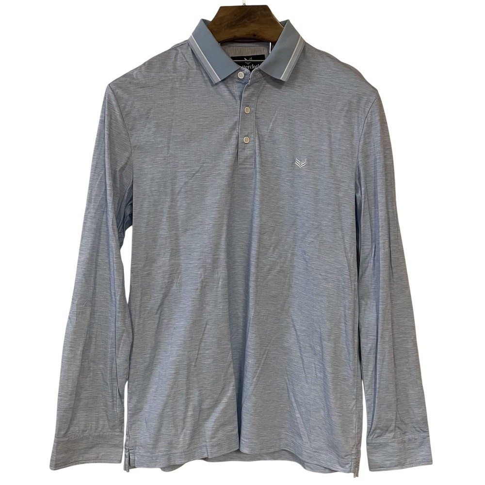 Buttercloth Mens Blue Long Sleeve Knit Polo Shirt Golf Career Preppy Coastal L